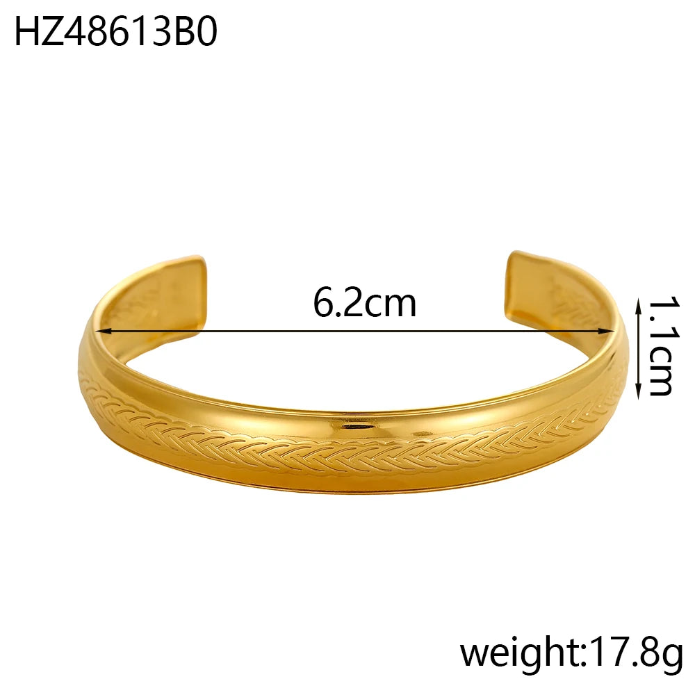 18k Gold-Style Plated Stainless Steel Snake Line Cuff Bangle