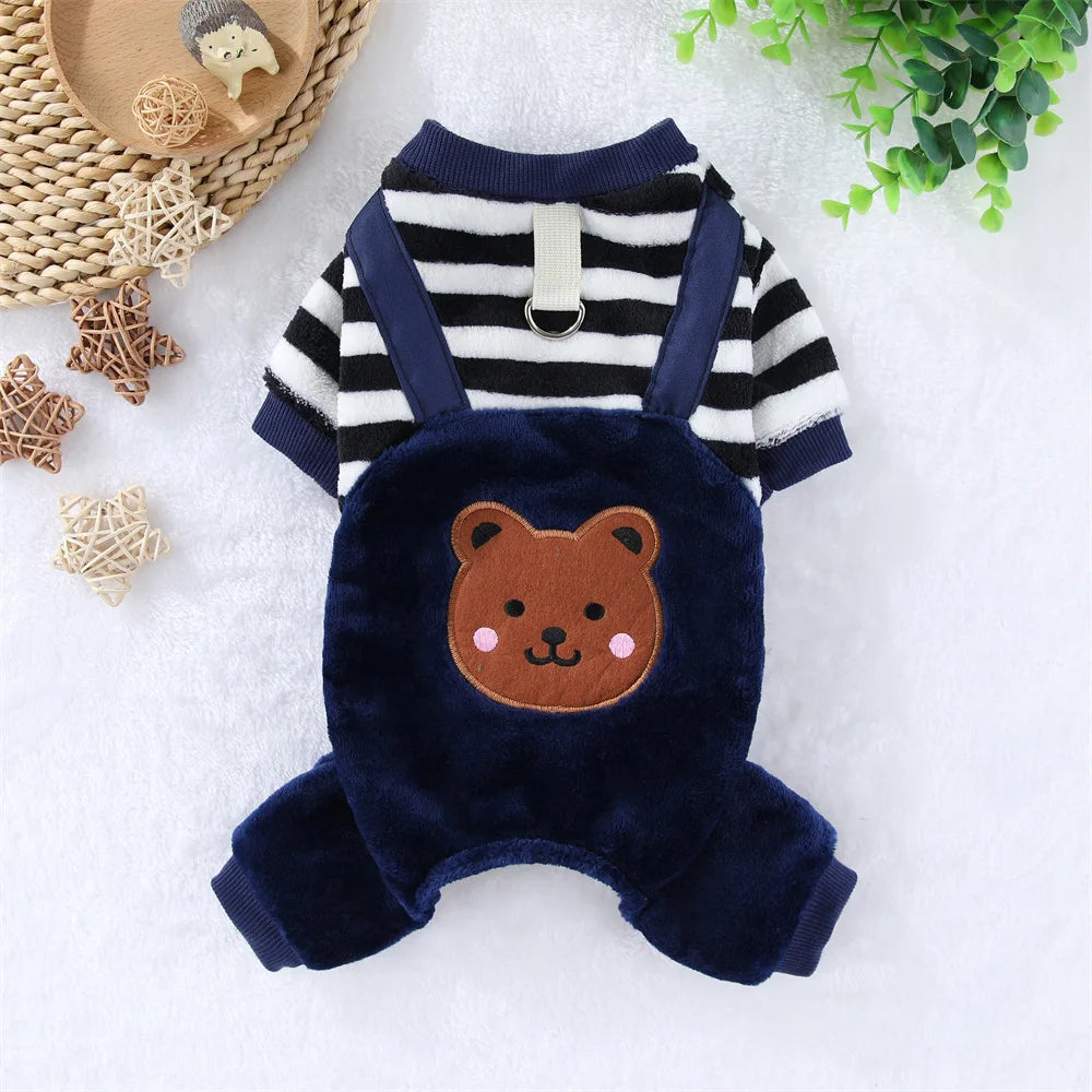 Warm Winter Fleece Dog Jumpsuit Coat with Leash Ring