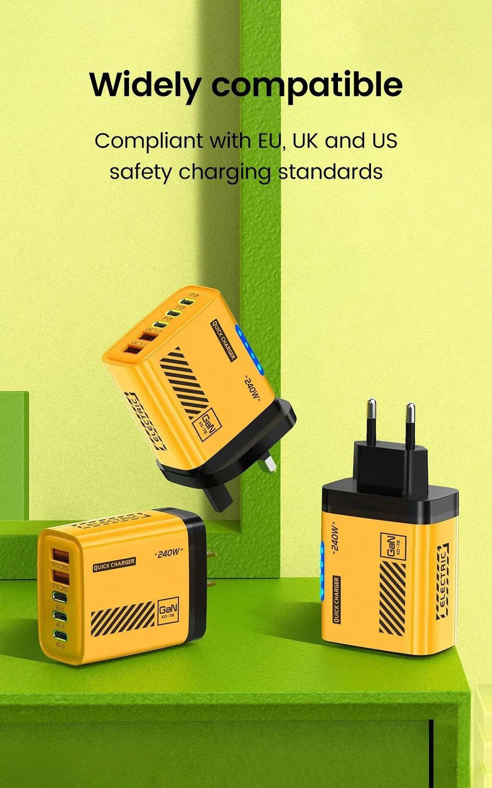 240W GaN 5 Port Fast Charging Station 3PD 2USB Desk Adapter For iPhone 17 16 15 Pro Samsung Xiaomi EU US Wall Plug USB C Charger