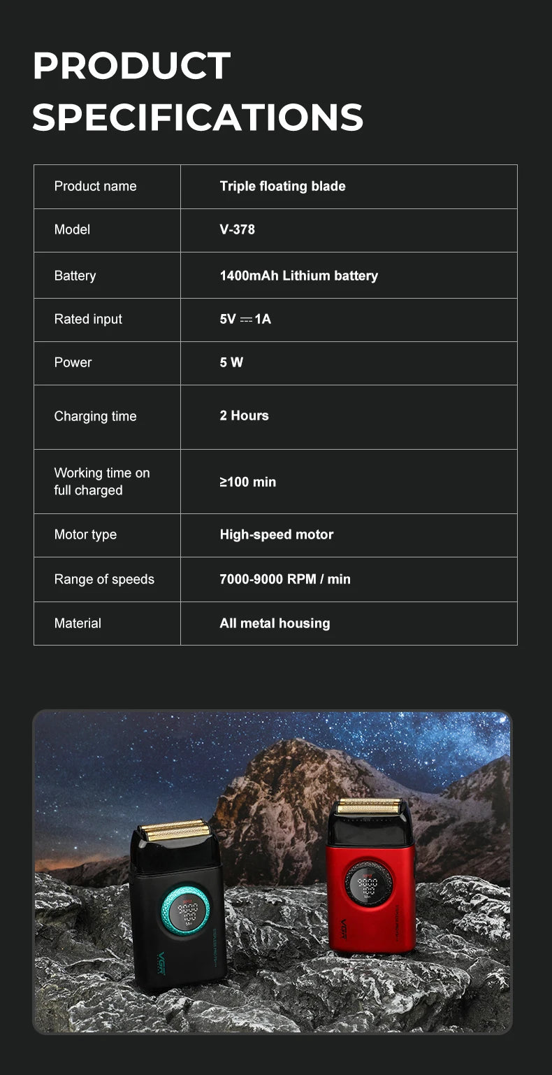 VGR 378 Men's Cordless Triple Floating Blade Electric Shaver