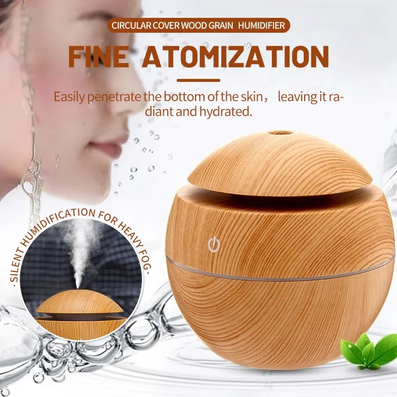 USB Ultrasonic Cool Mist Sprayer Essential Oil Diffuser Wood Grain Electric Air Humidifier Purifier for Home office and Car