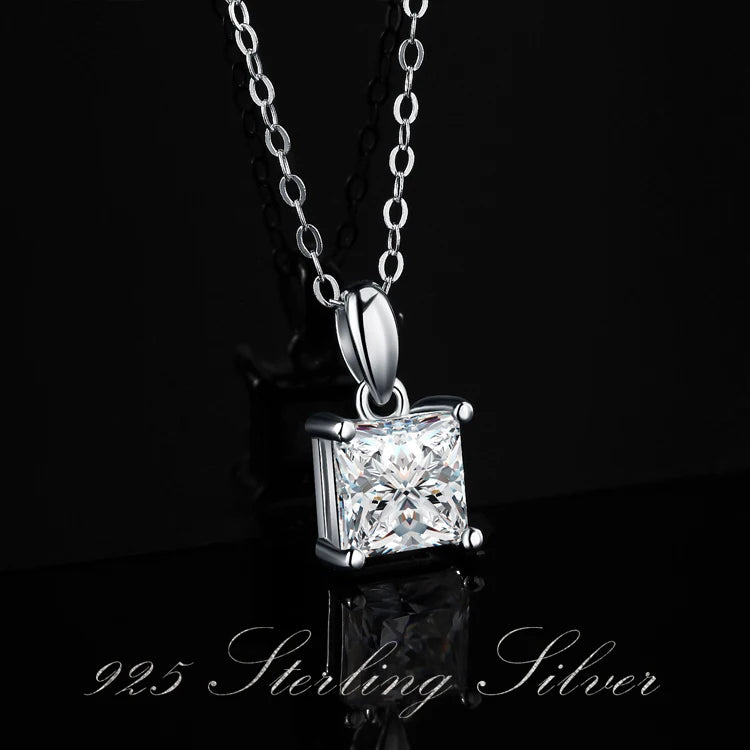 925 Sterling Silver D Color Princess Cut Moissanite Necklace