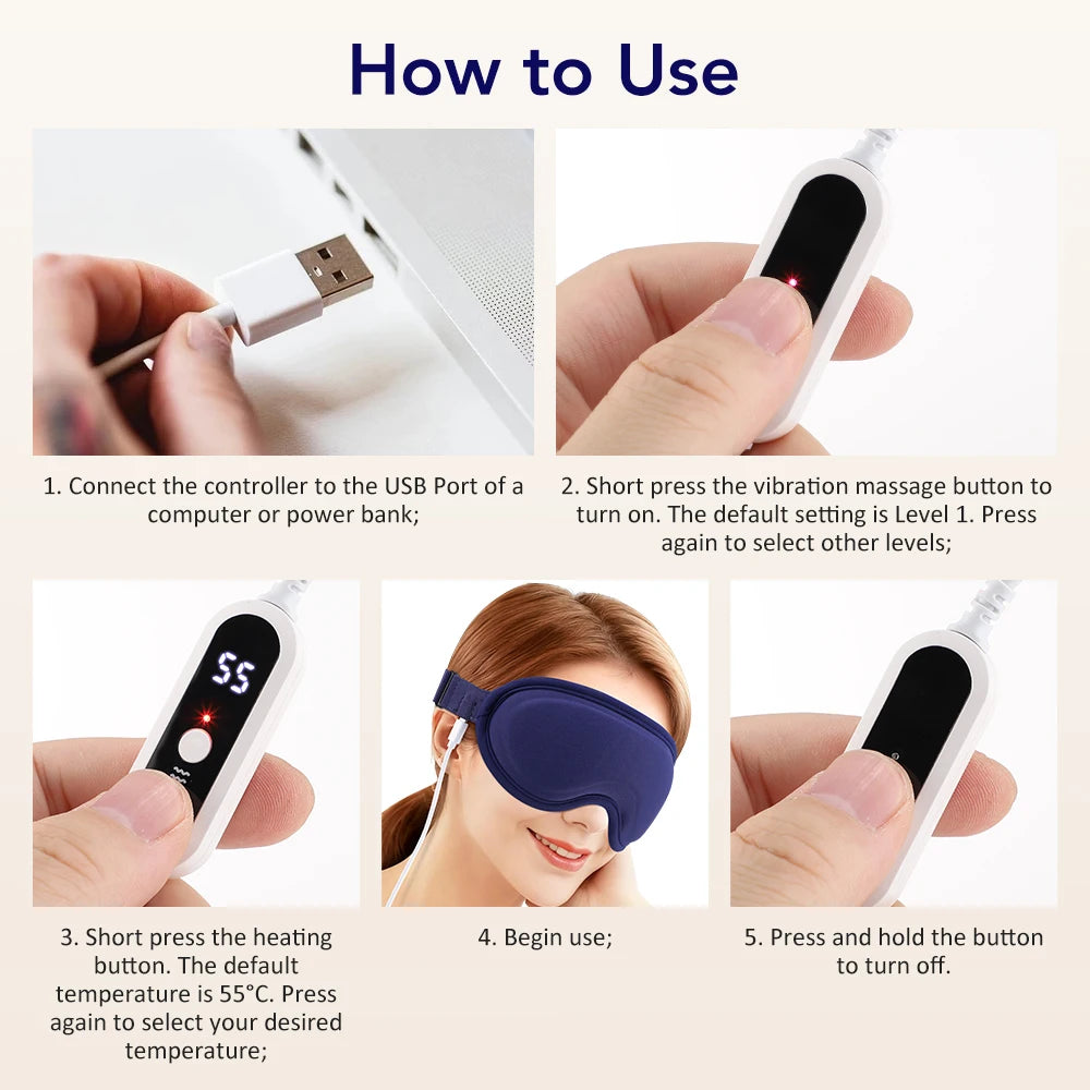 Hot Compress and Massage Eye Mask Electric Heated Eye Massager for Relieve Eye Strain Dark Circles Sleeping Mask Eyeshades