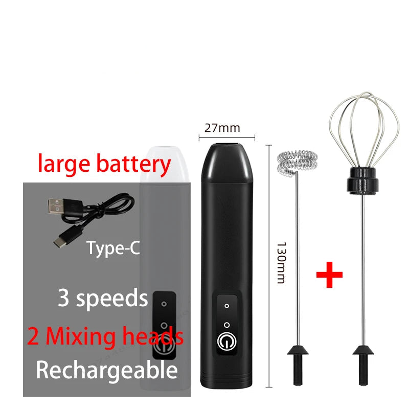 USB Rechargeable 3-Speed Handheld Milk Frother and Whisk