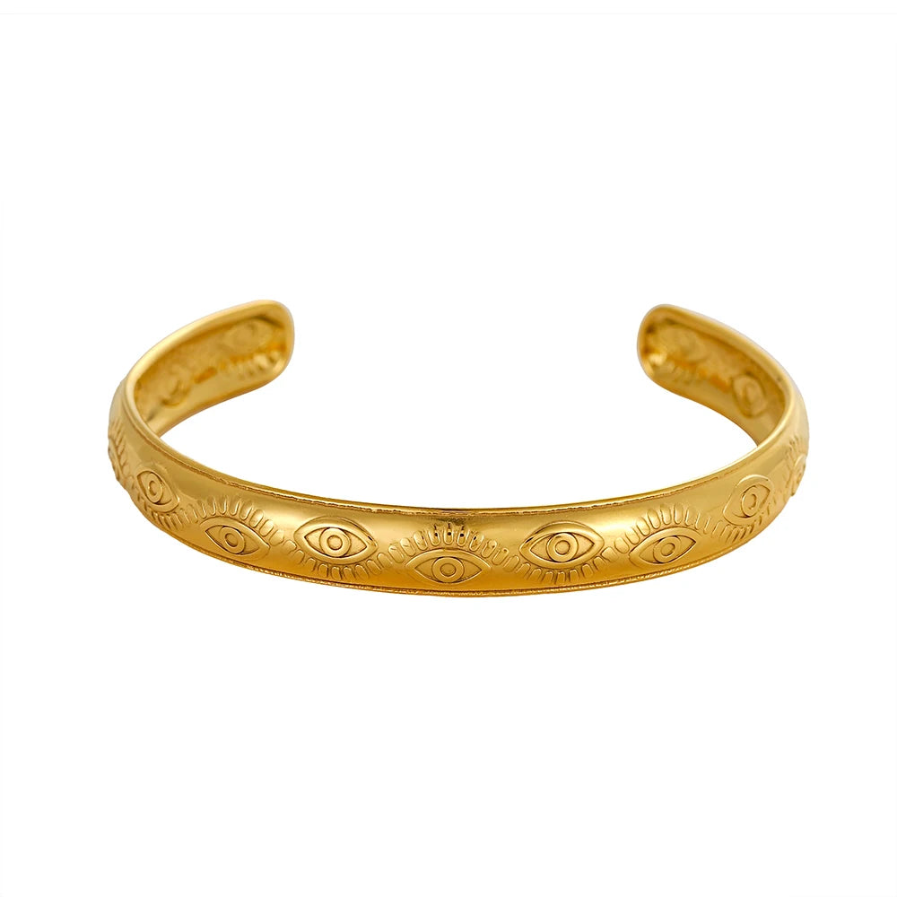 18k Gold-Style Plated Stainless Steel Snake Line Cuff Bangle