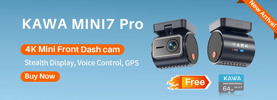 Front and Rear Dash cam KAWA D7 4K,Video Recorder 4K WiFi6 Car Camera,DVR Tiny Rear Camera for AUTO,APP/Voice Control Dashcam