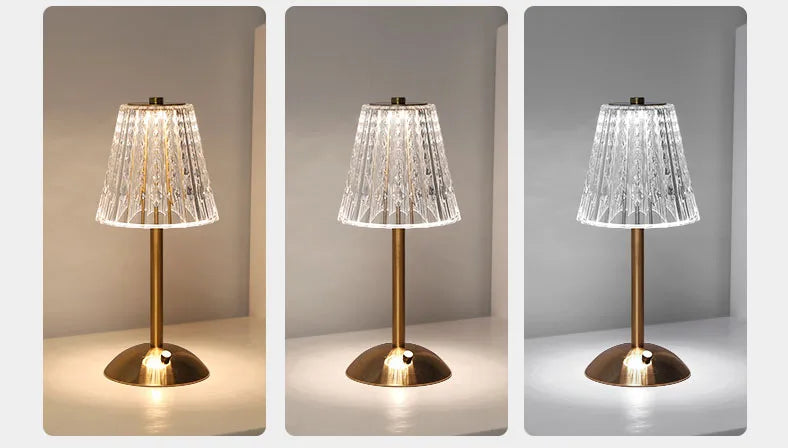 Table lamp bedroom, bedside lamp light luxury diamond crystal lamp high-end atmosphere lamp charging touch small night lamp