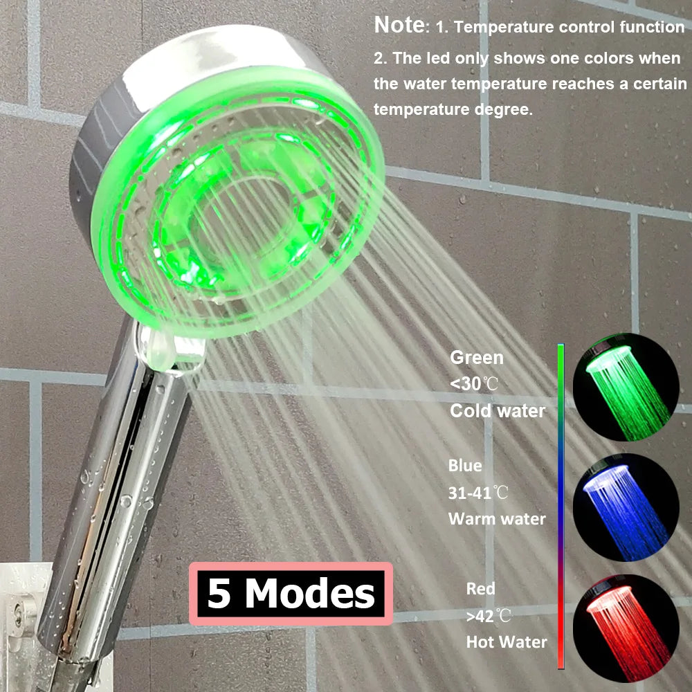 High Pressure 5 Modes LED Shower Head Colors Changes Saving Water Massage Spa Handheld Showerhead Bathroom Accessories