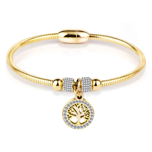 Leather Rope Stainless Steel Magnet Clasp Charm Bracelet Gold Silver