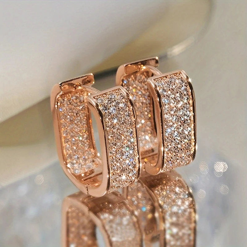 Korean Paved CZ Hoop Earrings Simple Versatile Jewellery