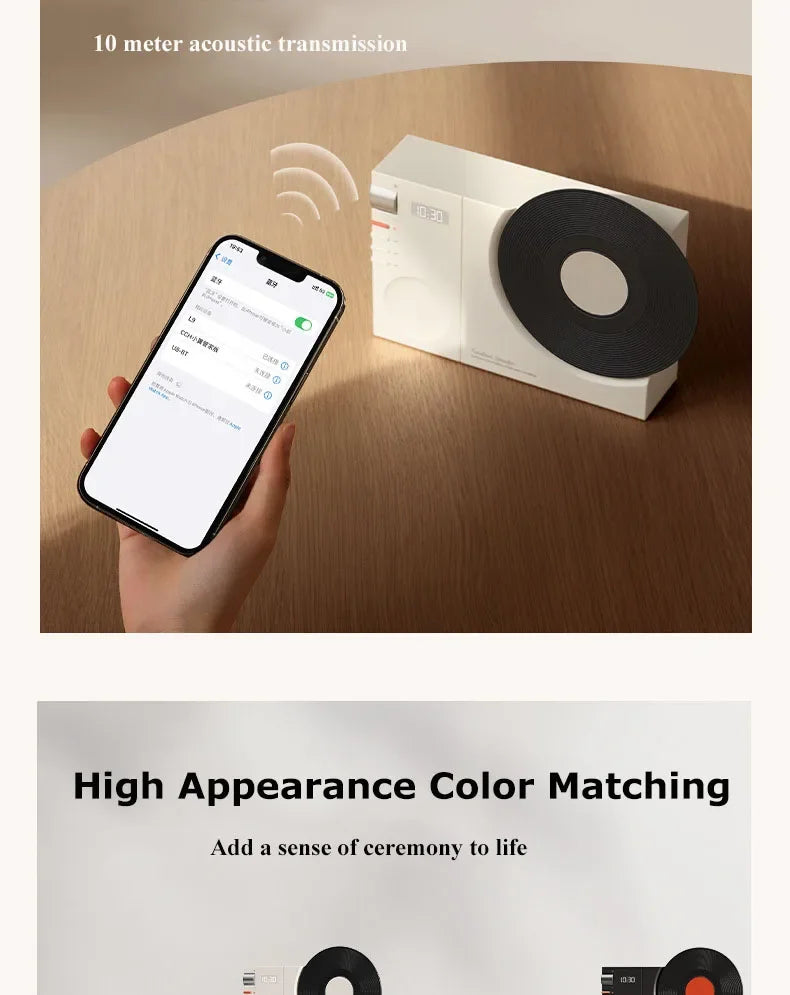 Mini Retro Bluetooth 5.3 Speaker with AUX Playback Wireless Hifi Retro Film Sound Music Box with Clock Display Support TF Card