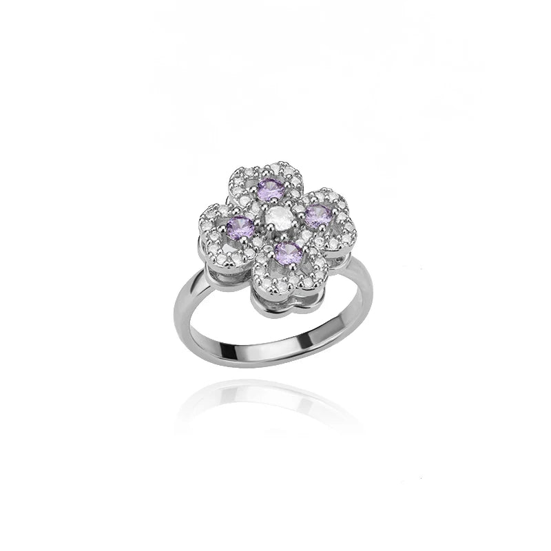 18K Gold Zircon Heart Clover Spinner Anxiety Ring