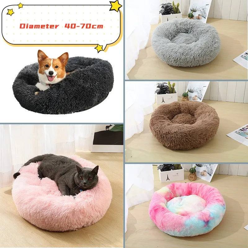 Cama Para Animais De Estimação Super Macia Para Gatos Pelúcia Tamanho Normal Lavável Cama Calmante Cama Donut Artefacto De Dormir Confortável Adequado Para O Inverno
