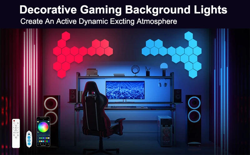 Luz Hexagonal LED RGB Bluetooth Interior Controlo Remoto APP Candeeiro de Cabeceira Decoração de Quarto Sala de Jogos de Computador