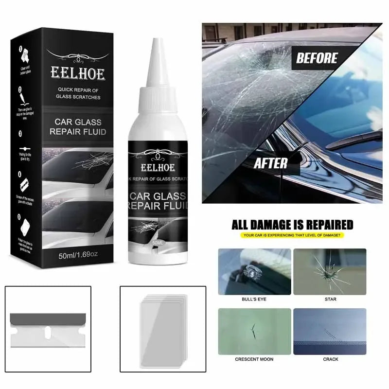 Car Windshield Repair Kit DIY Glue Quick Fix Car Glass Crack Repair Agent Chips Cracks Combined Repair for All Types of Glass
