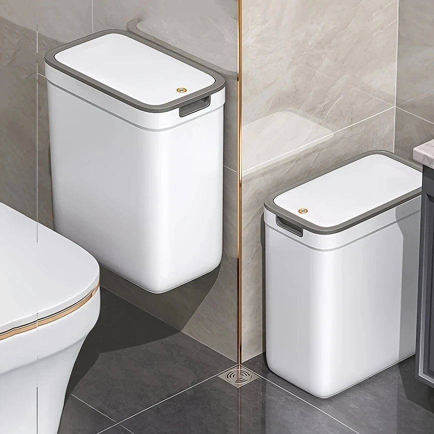 [Touchless Bathroom Trash Can] Odor-Sealing, Touchless Wall-Mounted Bathroom Trash Can | Durable Plastic, Rectangular Design wit