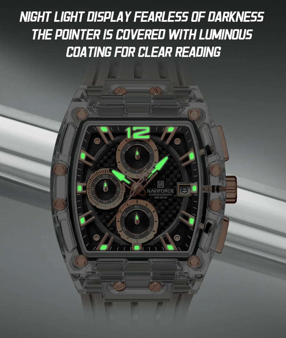 Naviforce NF7105 Tonneau Quartz Chronograph 5ATM Silicone Watch