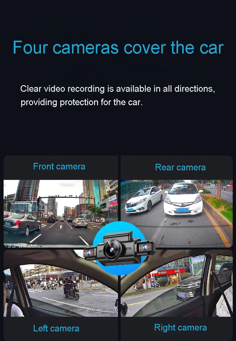4K 4CH Hidden Car DVR with APP 24H Parking Mode G Sensor Motion Detect Loop Record Time Lapse Stealth Recording Night Vision WDR