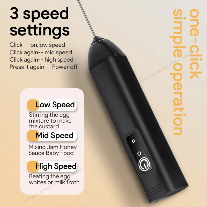 USB Rechargeable 3-Speed Handheld Milk Frother and Whisk