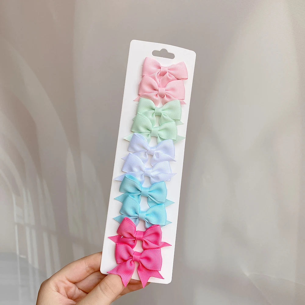 Conjunto de 10 Ganchos de Cabelo de Laço de Cor Sólida para Meninas Bebés, Fitas de Cabelo Artesanais com Laço, Mini Molas de Cabelo, Acessórios de Cabelo