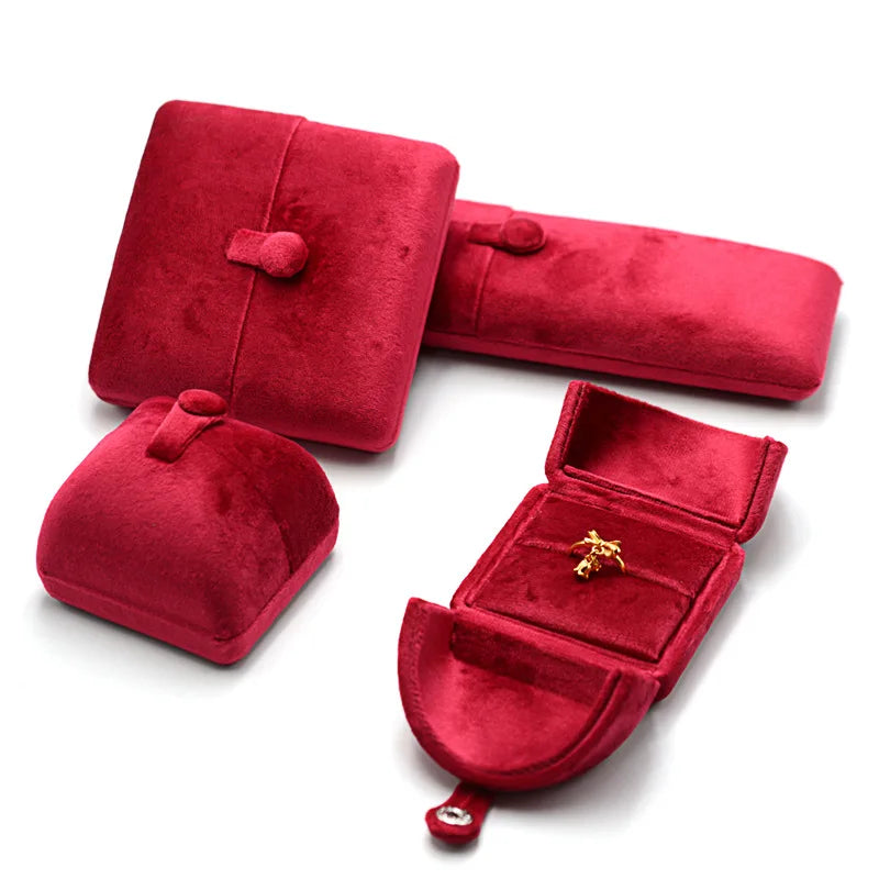 Organizador de Joias de Veludo de Abertura Dupla - Azul Névoa/Rosa Vermelha para Anéis/Colares/Pulseiras, Exibição para Casamentos e Boutiques