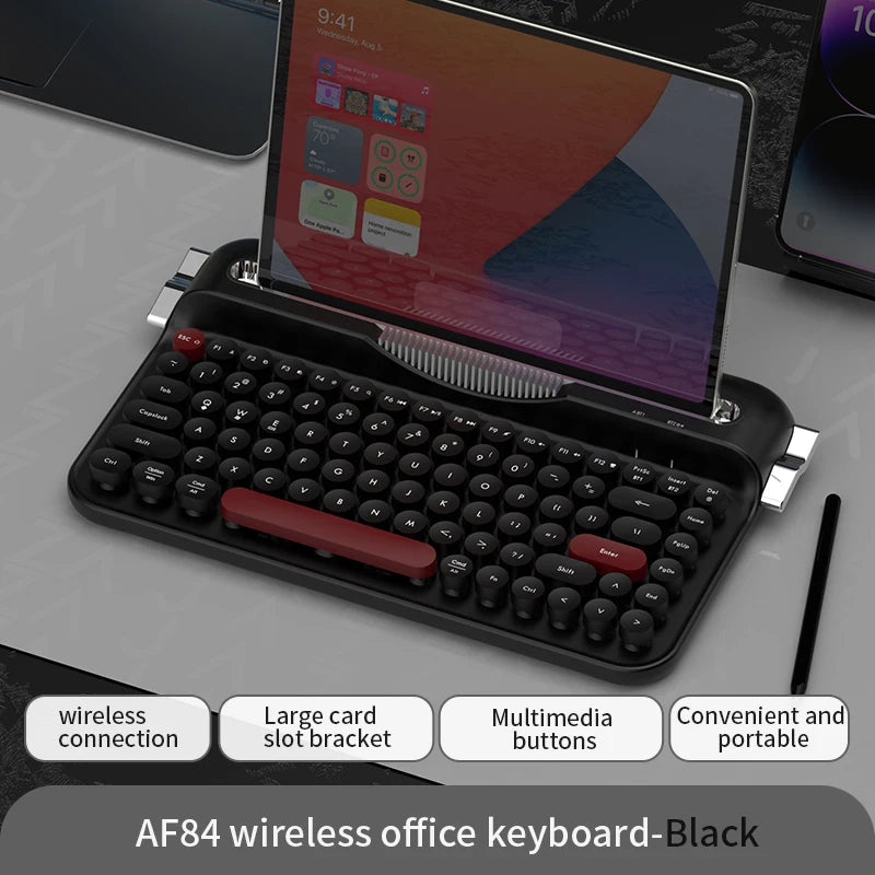 AJAZZ AF84 Wireless BT Portable Keyboard-Retro Punk Typewriter Mechanical Keyboard-Wireless BT Dual-Mode Office Keyboard
