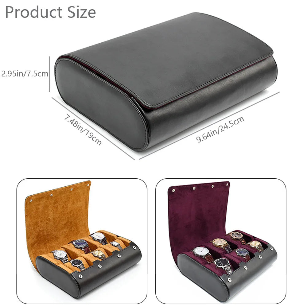 Premium 6-Slot Leather Watch Travel Case Roll Organiser