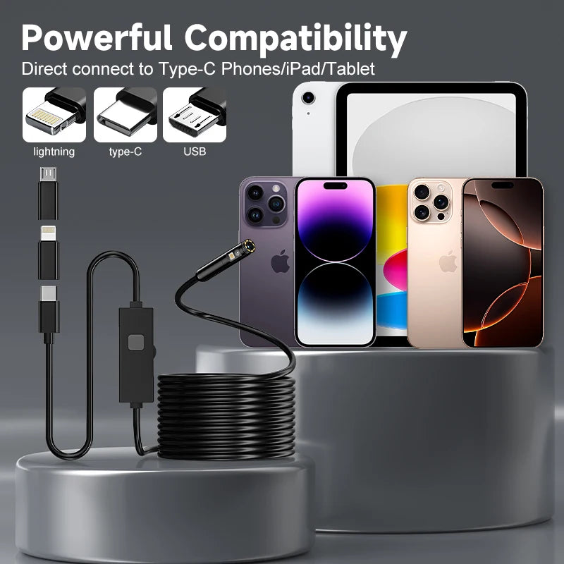 HD1080P Endoscope 3in1 Micro USB Type-C Single Dual Camera for IOS iphone Android Phones Waterproof Pipe Inspection Borescope