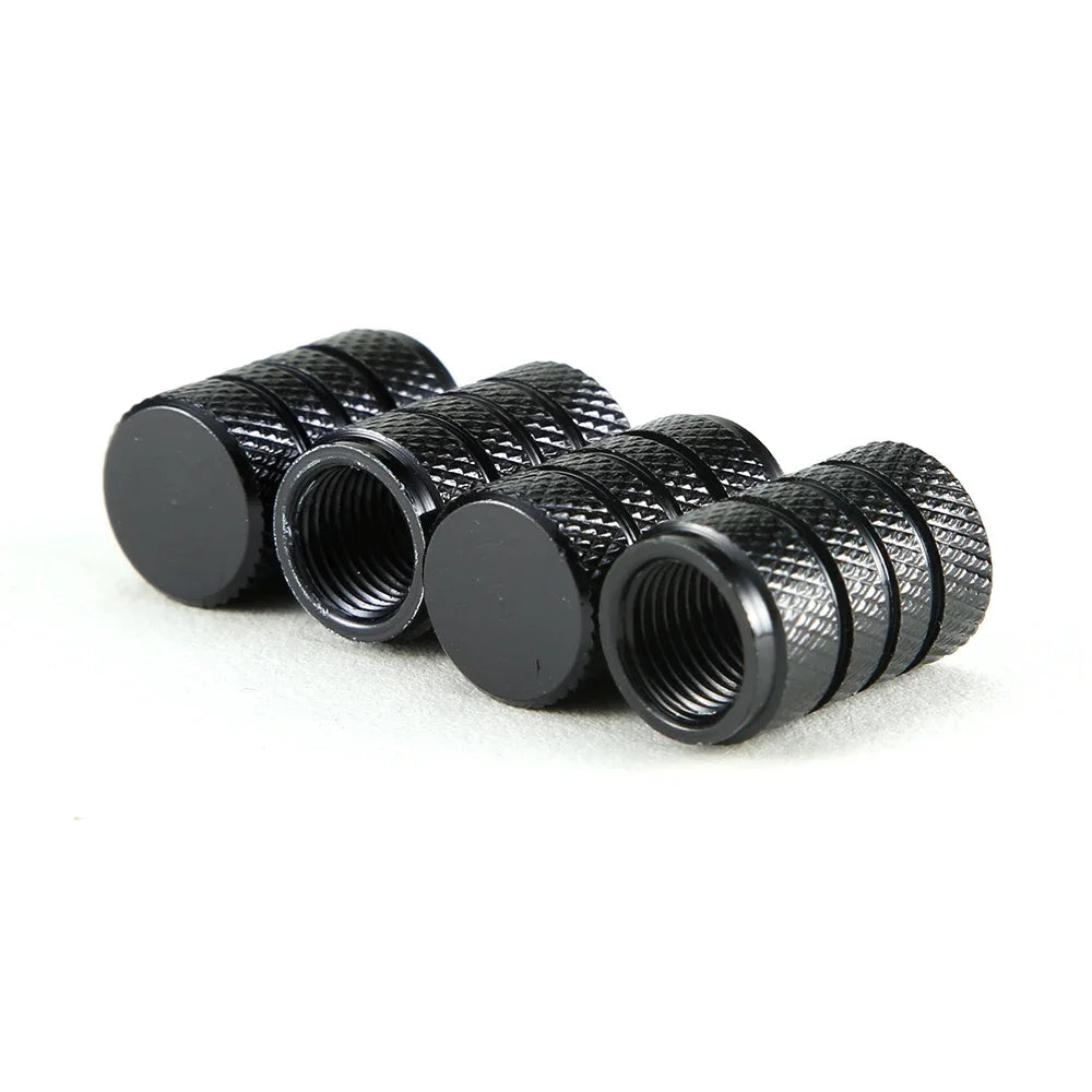 4pcs Knurling Style Tire Valve Caps Aluminum Silver Car Bike Wheel Stem Air Valve Caps Tire Pressure Cap Accessory