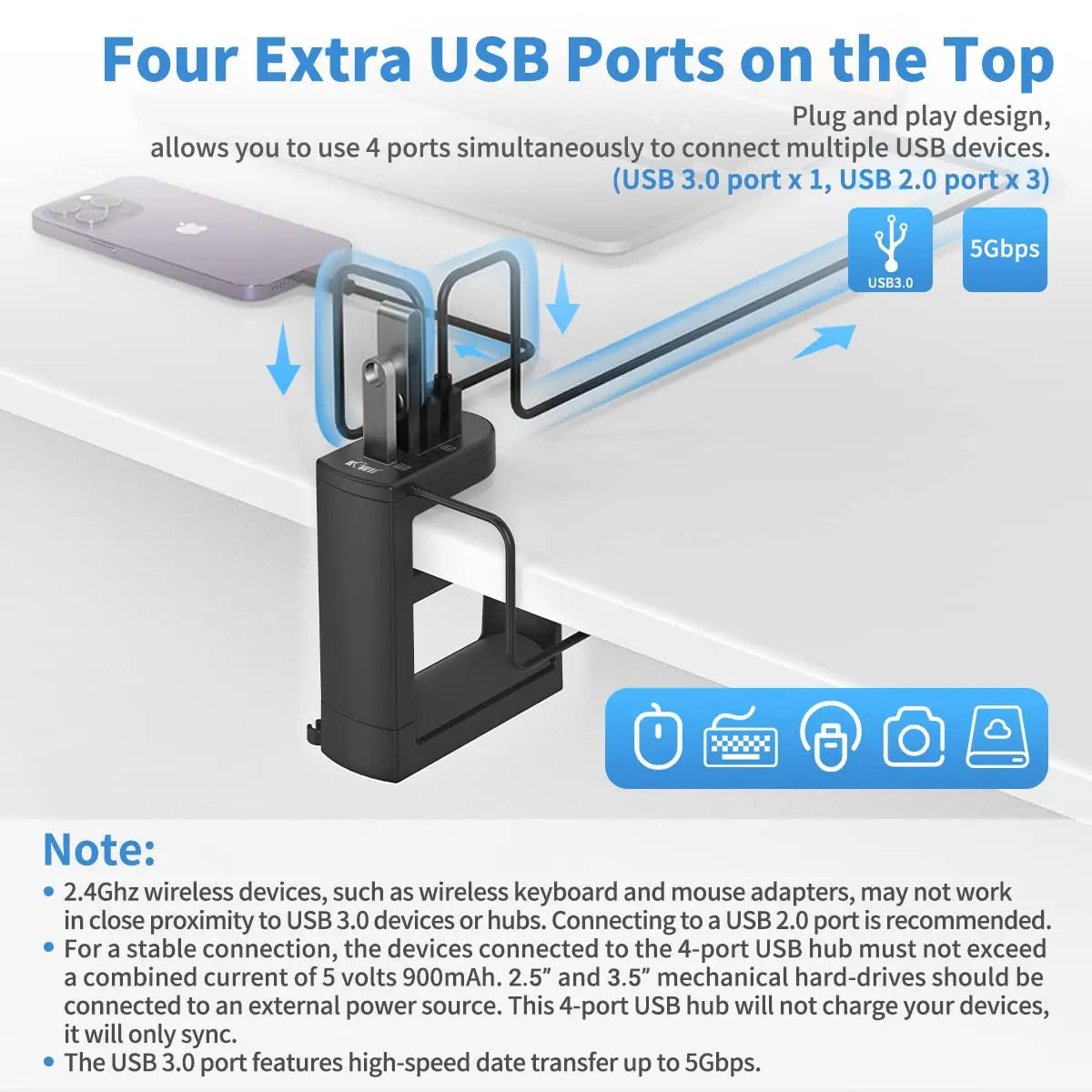Headphone Bracket Swivel Mounted PC Gaming Headset Stand Holder Under Desk Hanger Hook Earphones Display Stand With USB Ports
