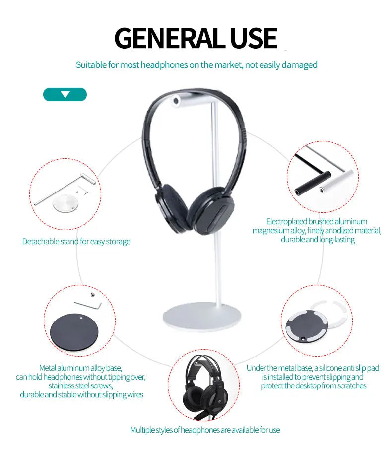 FinalCool EJZ-S1 Aluminum Headphone Stand Metal Gaming Headset Holder Hanger Solid Base DesktopOrganizerDisplayEarphone Bracket