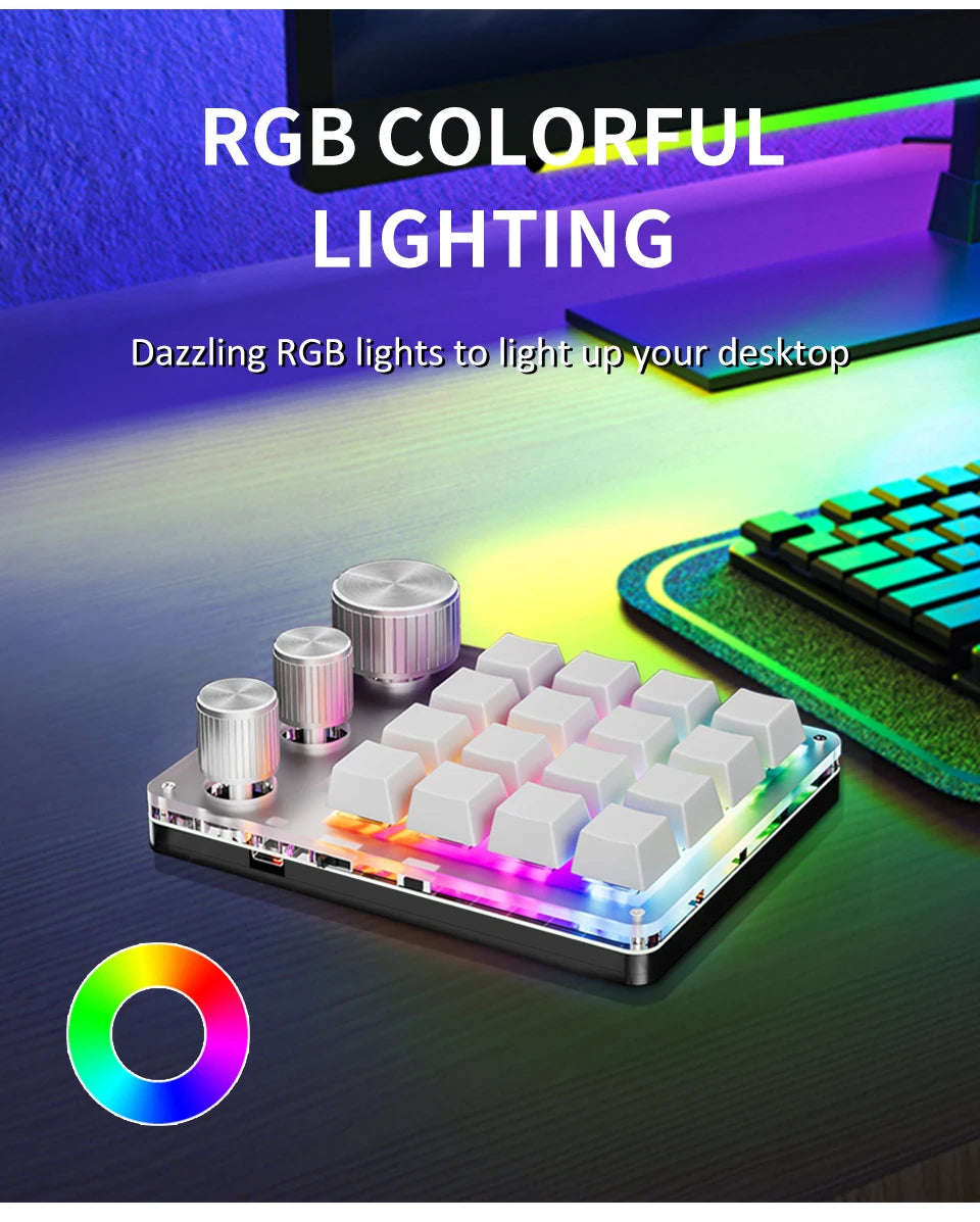 2.4G Customize Bluetooth 3 Modes USB Custom Mechanical Keyboard with Knob Volume Button Knob Programming Macro Gaming 16 Key Key