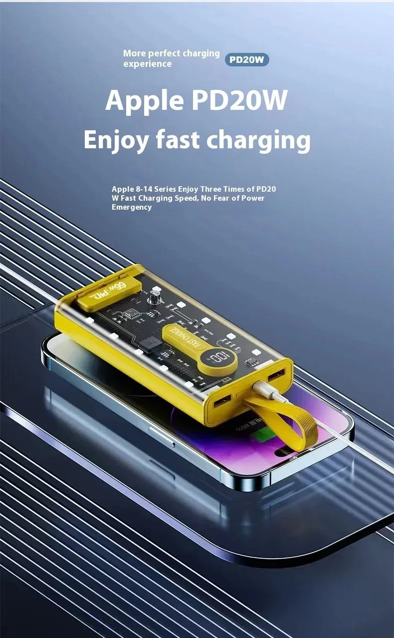 20000mAh Bidirectional Super Fast Charging Power Bank 66W Transparent High capacity Digital Display For Iphone Xiaomi Samsung