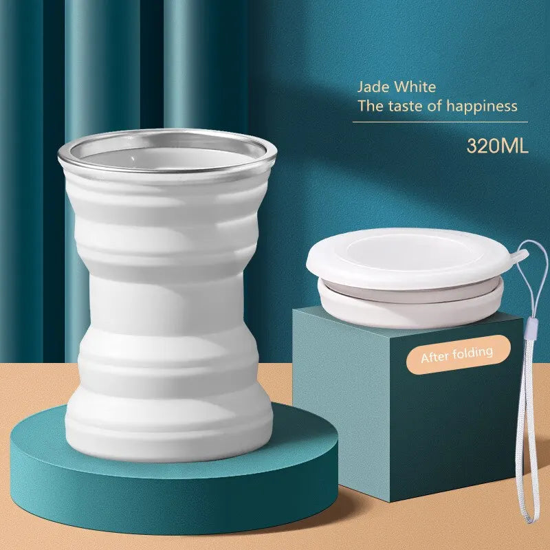 Portable Silicone Foldable Cup With Lanyard Heat Resistant Collapsible Cups Lid Folding Storage Travel Mug For Hot Water