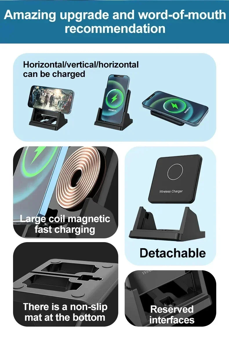 30W Wireless Charger Removable Desktop Vertical Holder Stand For iPhone 16 15 14 13 12 Samsung S25 Xiaomi 15 Quick Charging Dock