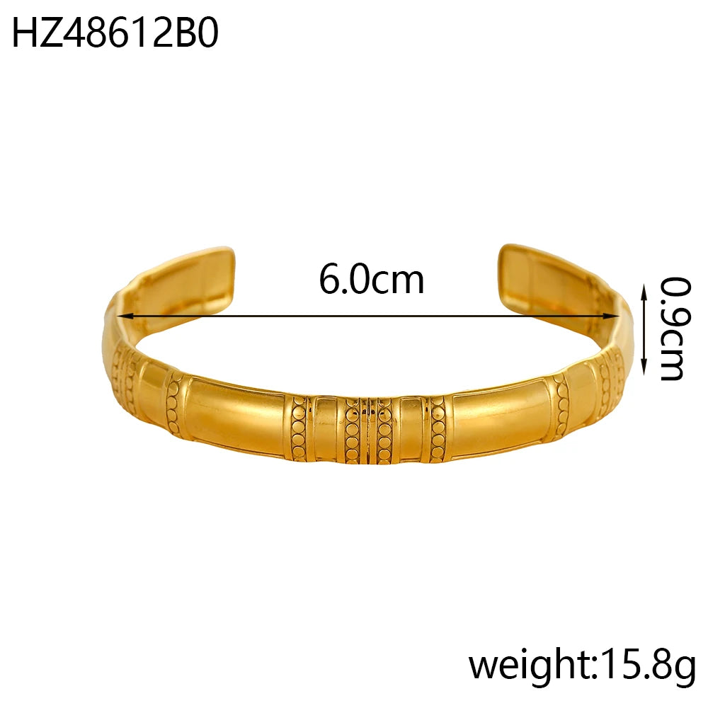 18k Gold-Style Plated Stainless Steel Snake Line Cuff Bangle