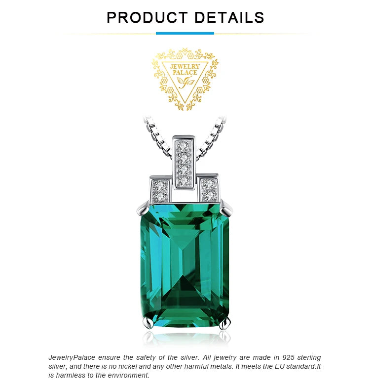 925 Sterling Silver Emerald Cut Simulated Emerald Necklace