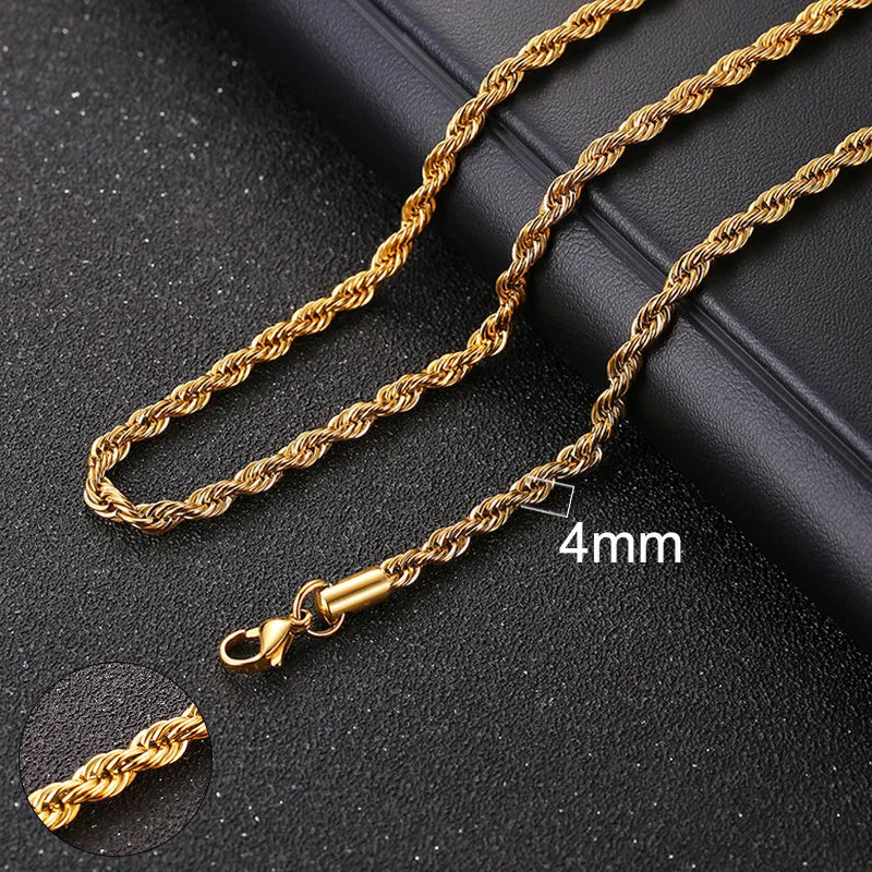Stainless Steel Cuban Link and Rope Chain Necklace