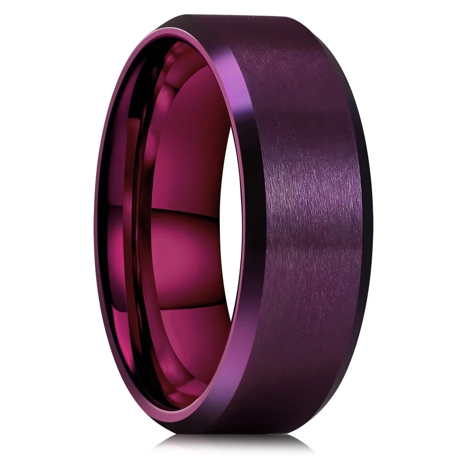 8mm Brushed Stainless Steel Step Edge Ring Multi-Color Collection