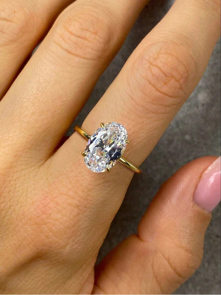 925 Sterling Silver Oval 1-8Ct Zircon Luxury Engagement Wedding Ring