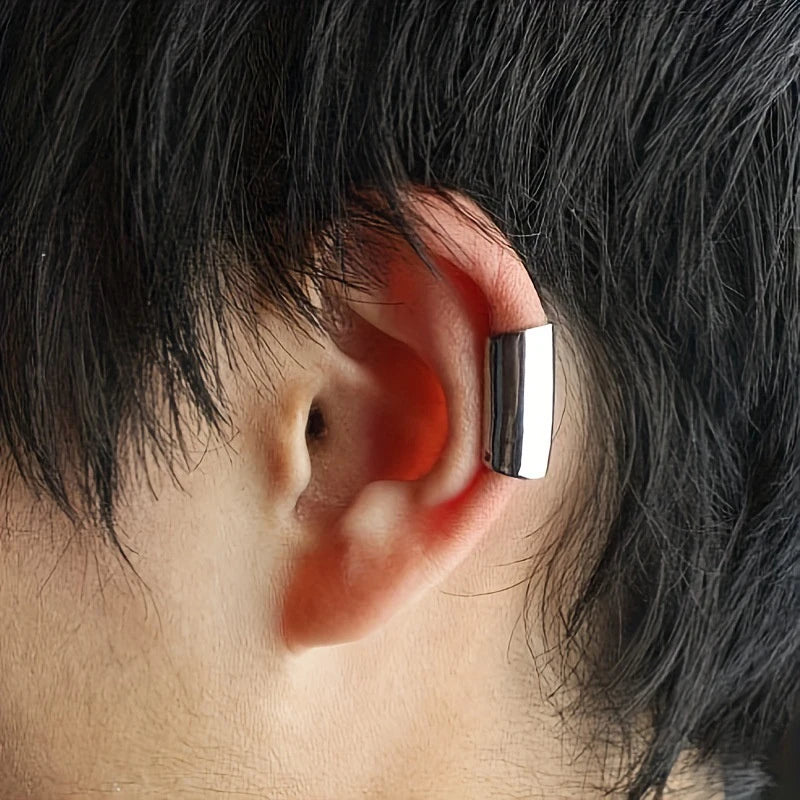 Geometric Stainless Steel Long Tube Non-Piercing Ear Cuff