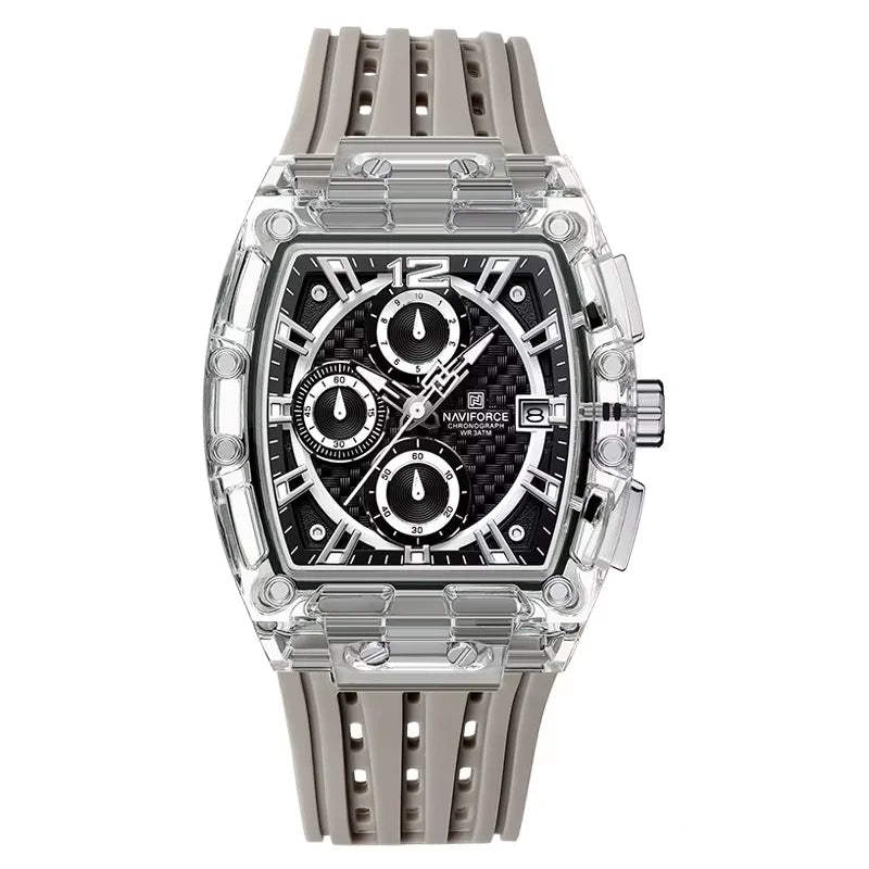 Naviforce NF7105 Tonneau Quartz Chronograph 5ATM Silicone Watch