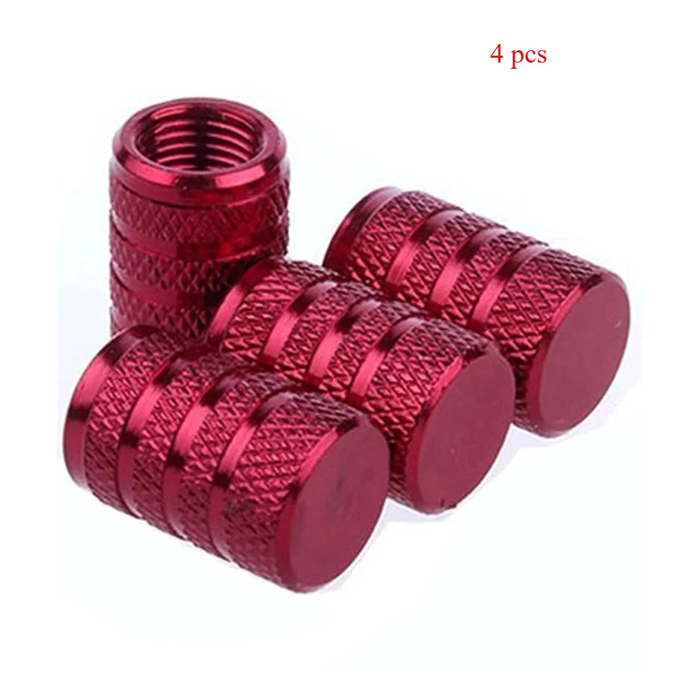 4pcs Knurling Style Tire Valve Caps Aluminum Silver Car Bike Wheel Stem Air Valve Caps Tire Pressure Cap Accessory
