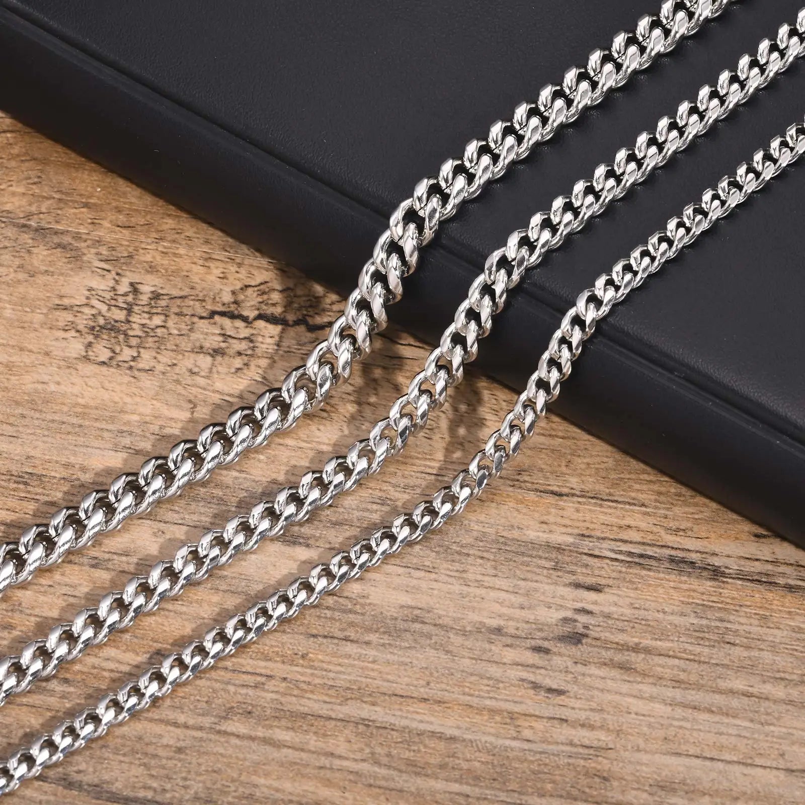 Silver-Style Waterproof Stainless Steel Cuban Link Chain Necklace
