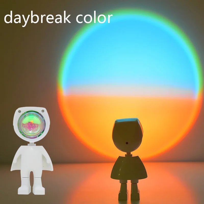 LED 7 Colors Light Sunset Light Astronaut Light Rainbow Projection Night Light 360 Degree Rotation Rechargeable Ambient Light