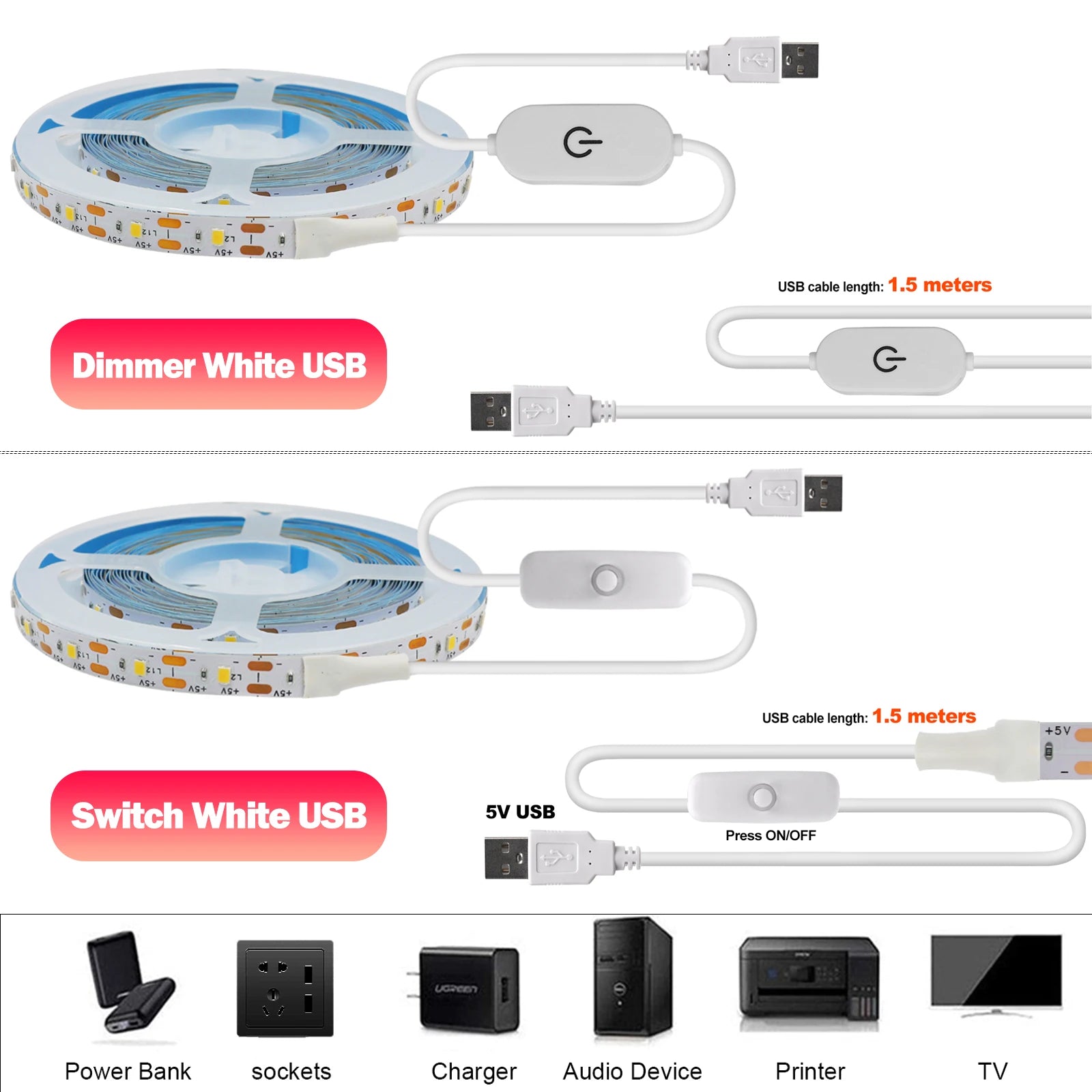 5V USB LED Strip Light Dimmable 2835 SMD Cabinet Night Lighting