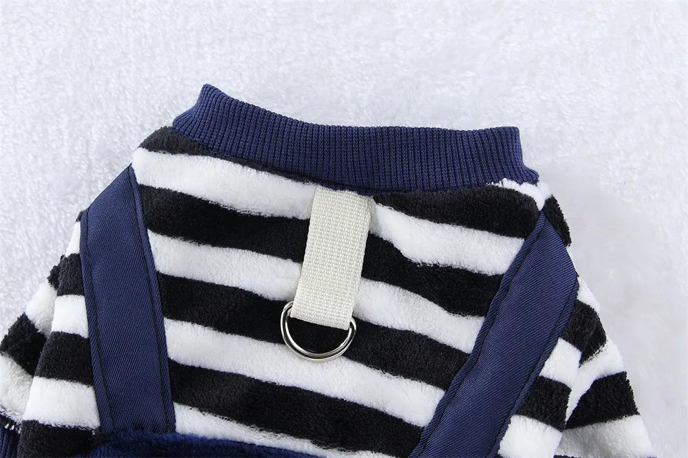Warm Winter Fleece Dog Jumpsuit Coat with Leash Ring