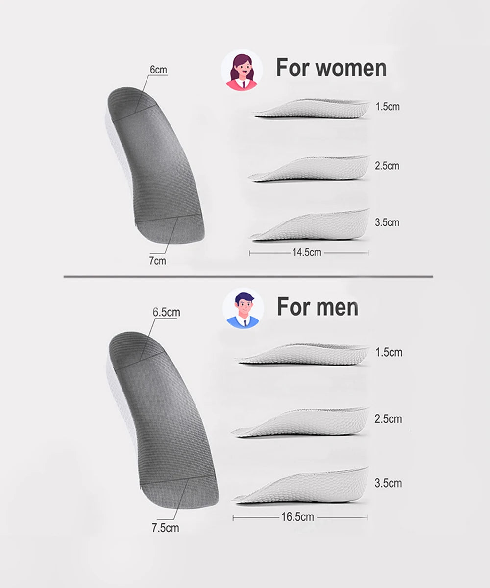 Arch Support Height Increase Insoles Half Pads Orthopedic Breathable Memory Foam 7 Points Lifts Shoe Pads Flat Feet Support