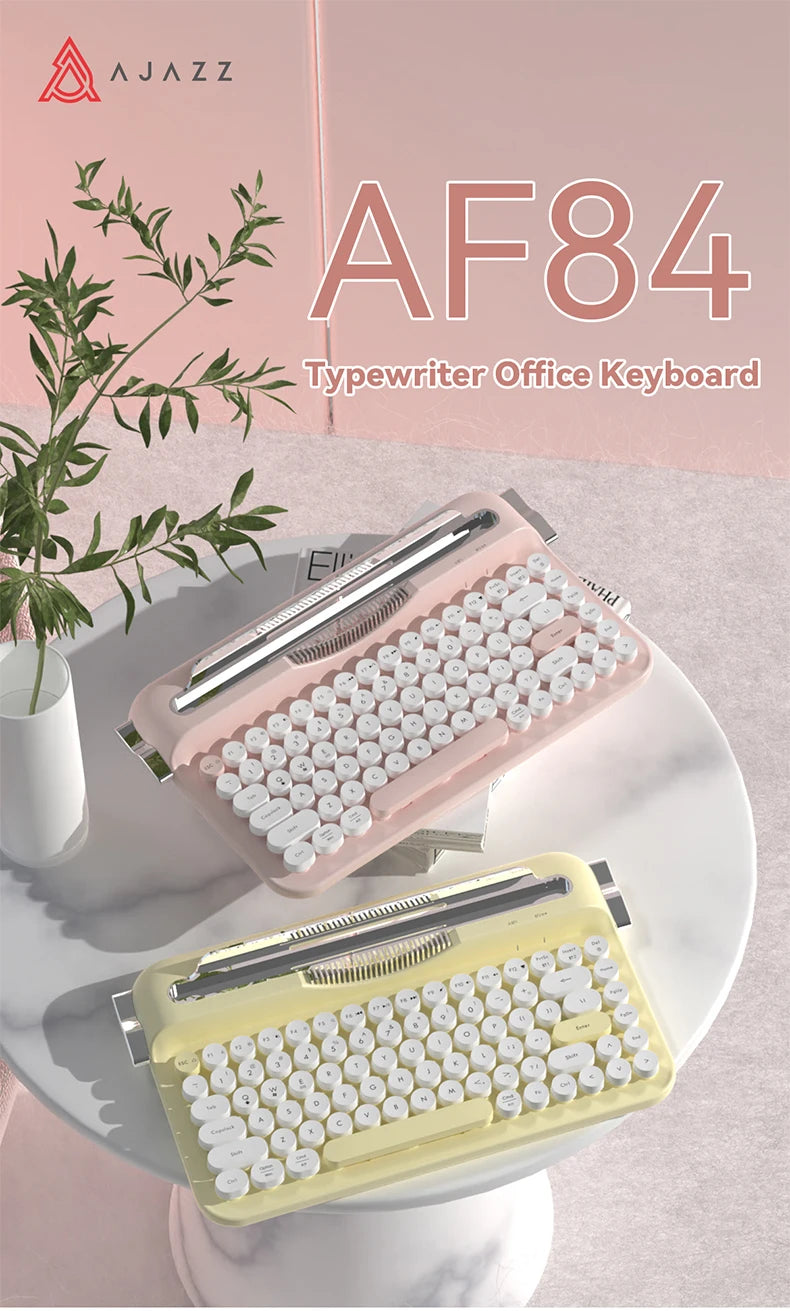 AJAZZ AF84 Wireless BT Portable Keyboard-Retro Punk Typewriter Mechanical Keyboard-Wireless BT Dual-Mode Office Keyboard