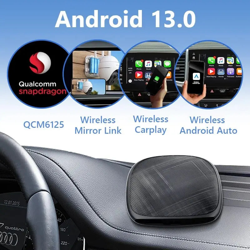 FLIXIVI CarPlay Ai Box 8+128G Android 13 Wireless Carplay Adapter/Android Auto QCM6125 8-Cores  CPU 4G LTE for VW Audi Kia Fiat